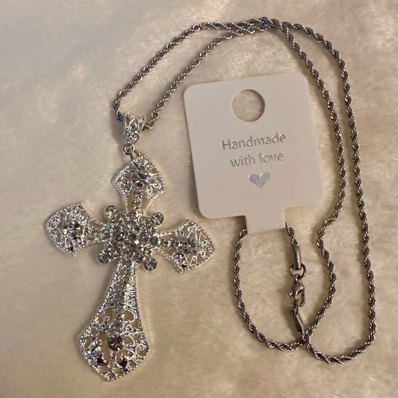 Gothic Cross Necklace Crystal Cross Choker Silver Tone Stainless Steel C… - Picture 9 of 12